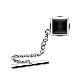 ANGELINO RUFOLO Tie Pin/Lapel Pin ดีไซน์ Catseye Square เข็มหมุด/เข็มกลัดเนคไทโรเดียมคุณภาพเยี่ยม สีเงิน/สีเทา