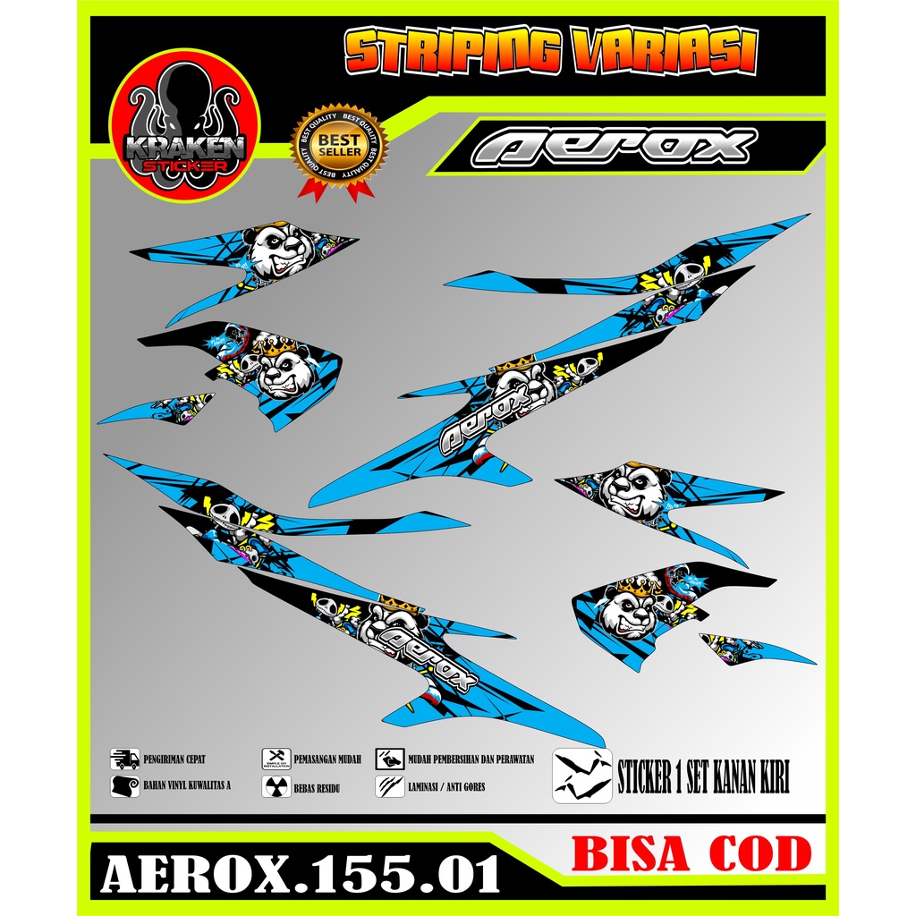 AEROX 155 STRIPING AEROX 155 สติ๊กเกอร์ AEROX 155 สติ๊กเกอร์ LIST สติ๊กเกอร์ KING PANDA MOTIF CODE 0