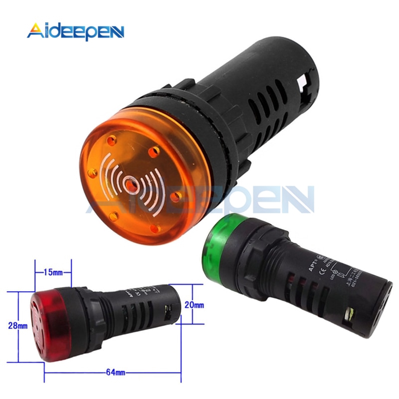 Ad16-22sm DC 12V 24V AC 110V 220V LED แฟลชนาฬิกาปลุกไฟแสดงสถานะสัญญาณโคมไฟแฟลช Buzzer 22 มม.สีแดงสีเขียวสีเหลือง
