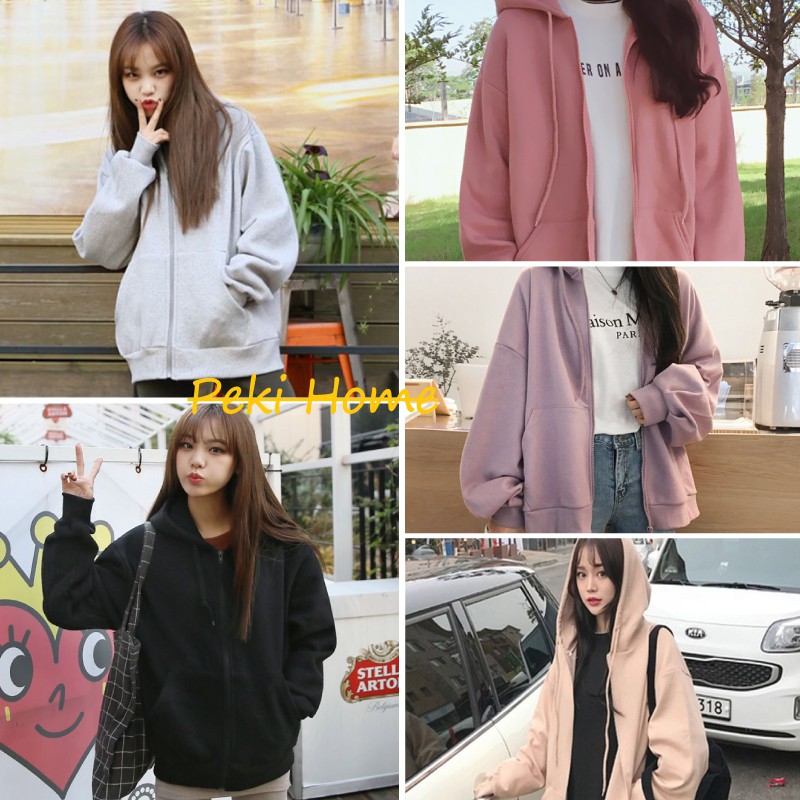 เสื้อกันหนาว Oversized เสื้อแจ็คเก็ตมีฮู้ด ซิปหน้า