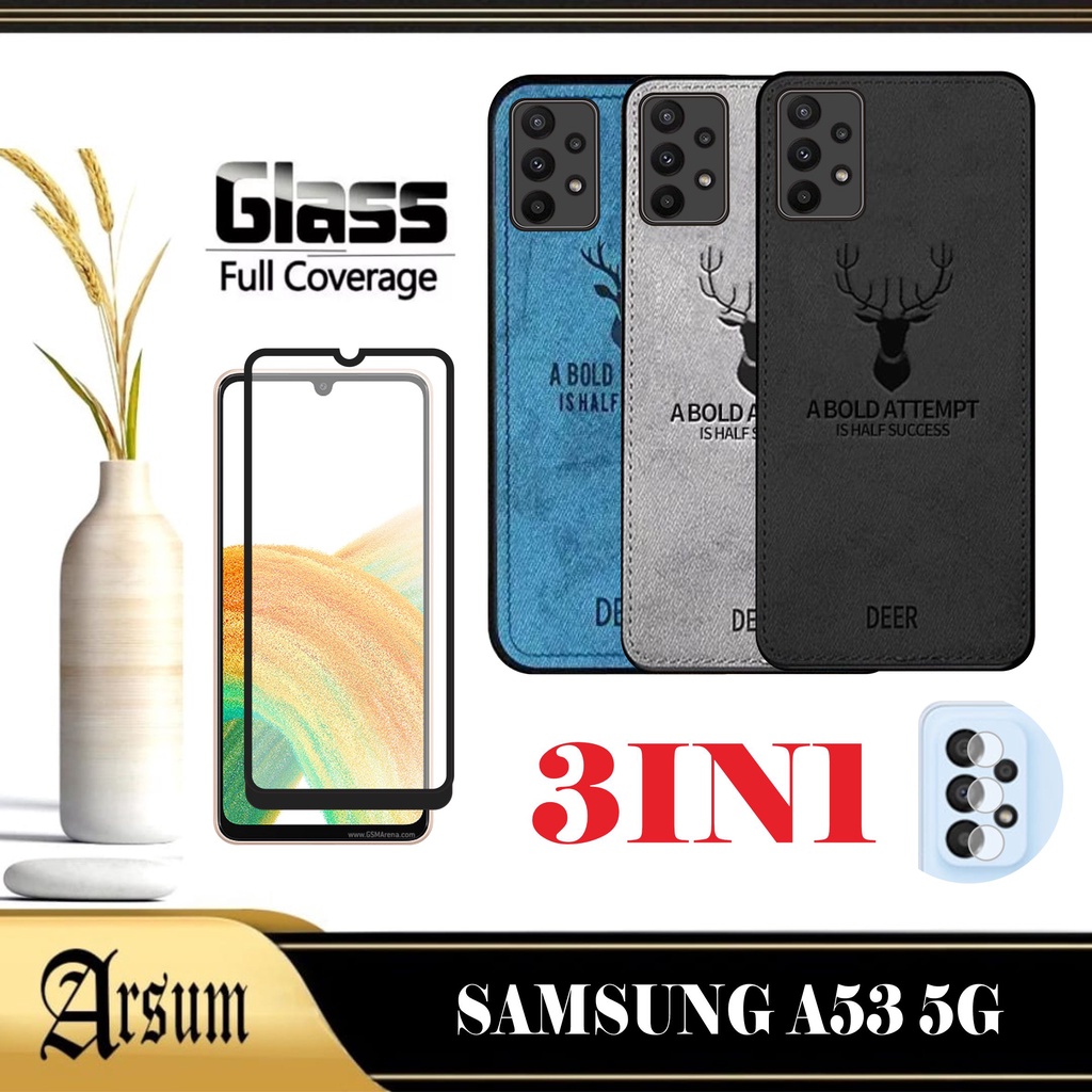 LAYAR 3in1 Softcase DEER Samsung A53 5G 2022 Case Motif กางเกงยีนส์ปลอก Handphone ฟรีกระจกนิรภัยหน้า