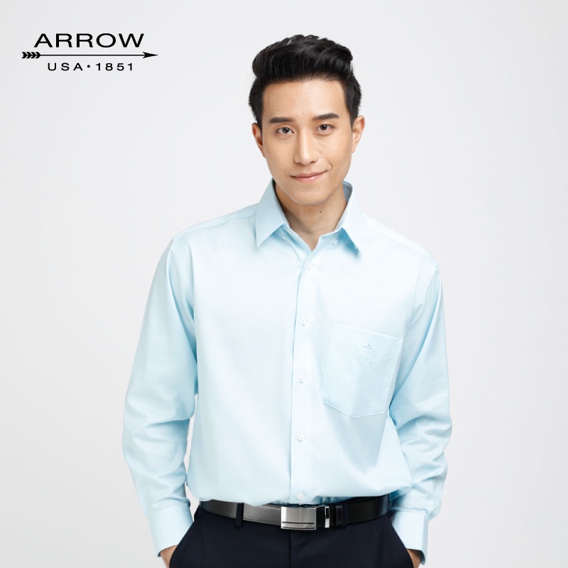 ARROW No.5 SHIRT เสื้อเชิ้ตสีฟ้า ไม่ต้องรีด ประหยัดไฟเบอร์ 5 มีนวัตกรรม Cool Mode ทรง COMFORT FIT รห