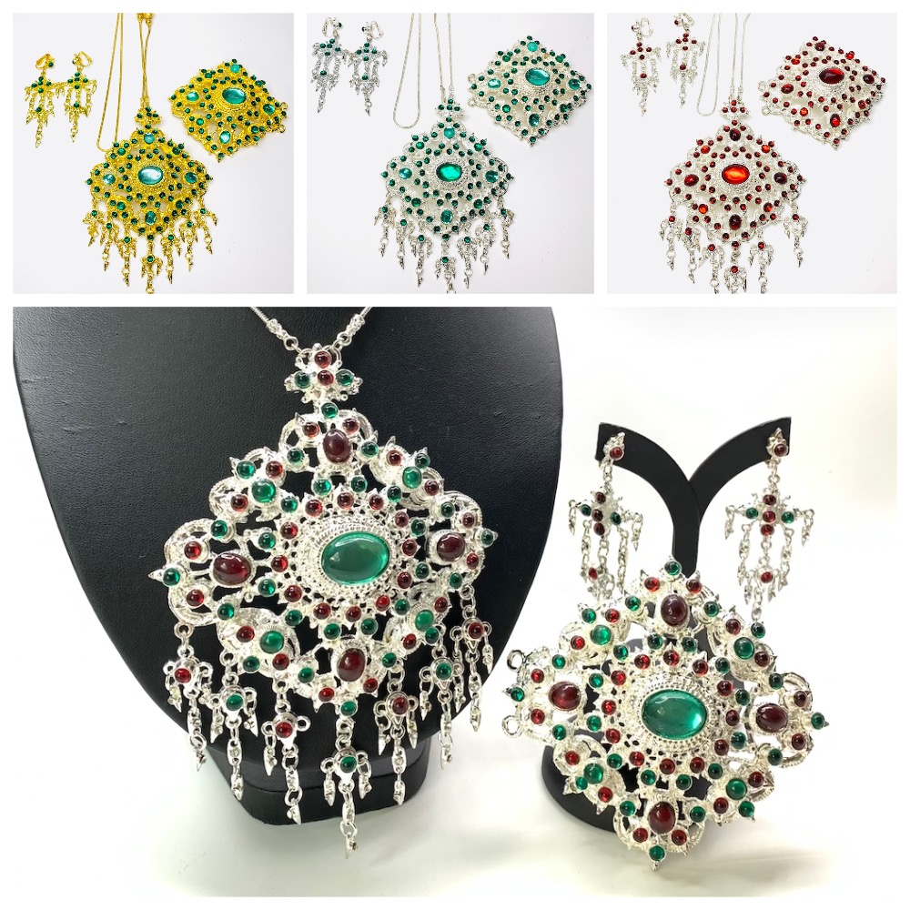 เครื่องประดับไทย เครื่องประดับชุดไทย พลอยเทียม สร้อยคอ สร้อยคอจี้ ชุดสูทสีทอง ต่างหู หัวเข็มขัด S4w5