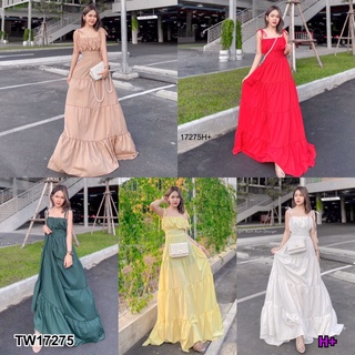 17275 แม็กซี่เดรส สายเดี่ยวผูกไหล่ ผูกเอว One-shoulder, one-shoulder maxi dress, tied at the waist