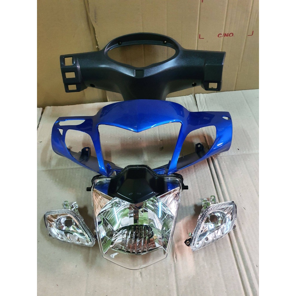 หน้ากากหน้า wave125r สีน้ำเงิน และ หน้ากากหลัง wave125r สีดำด้าน ครอบไม เวฟ125r ไมธรรมดา พร้อมจานฉาย ฝาไฟเลี้ยว1คู่