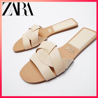 Zara รองเท้าแตะลําลอง ส้นแบน สามสี แฟชั่นฤดูร้อน