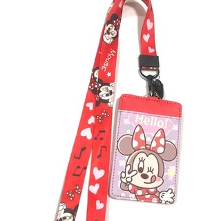 MINNIE สายคล้องคอ สายคล้องบัตร ที่ใส่บัตร ซองใส่บัตร ที่ใส่บัตร พร้อมสายคล้องคอ ลาย MINNIE HELLO แดง ชมพู   8118 SHOP