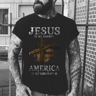 [COD]ขายดี เสื้อยืด พิมพ์ลาย Jesus Is My Saior America Is My Liberator Jesus IIoaea72KFdgpk06 สไตล์คลาสสิก