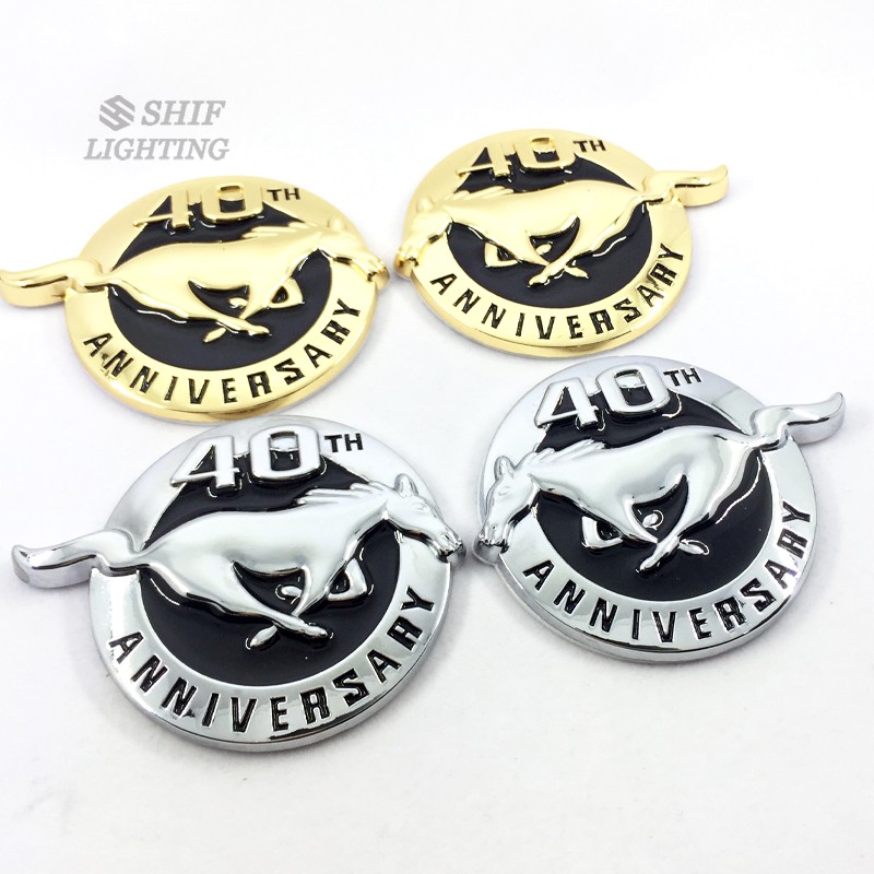 2 Metal Horse 40TH ANNIVERSARY Logo Car Emblem Sticker Badge Decal Ford Mustang