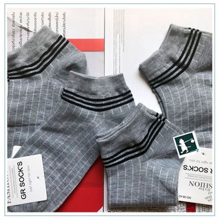 RINLIN ถุงเท้า 4 คู่ ผู้หญิง ข้อสั้น ทำงาน แฟชั่น สีเทาอ่อน Sport Classic Plain Old School Stripe Color Light Grey Socks