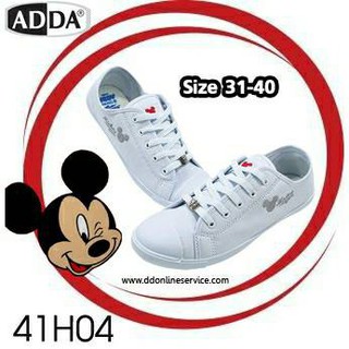 รองเท้าผ้าใบนักเรียนสีขาวผูกเชือก Adda รุ่น 41H04-B1 ลายมิกกี้เม้าส์ Size 31-40