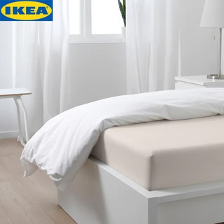 IKEA SÖMNTUTA เซิมทุตา ผ้าปูเตียง ผ้าปูที่นอนรัดมุม, สีขาว เทาน้ำเงิน ไลท์เบจ ขนาดที่นอน 3ฟุต 4.5 ฟตุ 5 ฟุต 6 ฟุต