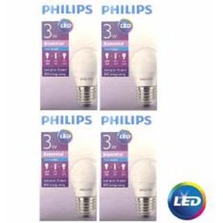 Philips หลอดไฟ LED ฟิลิปส์ Essential LED Bulb 3W ขาวหรือส้ม 4หลอด ส่งฟรี พร้อมใบกำกับภาษี Day and Warmwhite