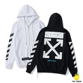 【The Lemon】เสื้อฮู้ดรุ่นมีซิป  OFF WHITE  คุณภาพสูงและฝีมือดี สตรีทแฟชั่น สวยมากๆ สไตล์เดียวกันสำหรับผู้ชายและผู้หญิง