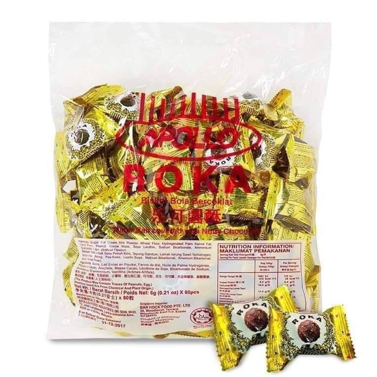 Apollo Roka เวเฟอร์ลูกกลมสอดไส้ช็อกโกแลต ห่อใส ขนาด 35 และ 50 ลูก  ราคาส่ง ค่าส่งถูก