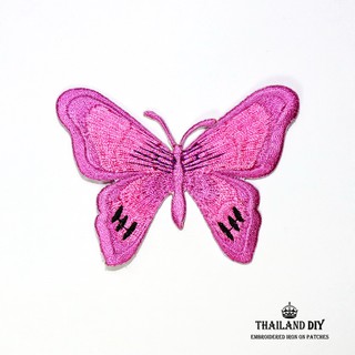 [พร้อมส่ง] ตัวรีดผีเสื้อ ผีเสื้อ บานเย็น สีชมพู 7x5 cm Pink Butterfly Patch งานปัก DIY ตัวรีด อาร์ม ติดเสื้อ สวย น่ารัก