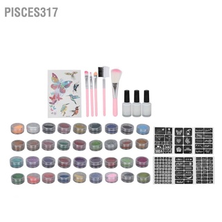 Pisces317 ชุดผงกลิตเตอร์ สักชั่วคราว ลายฉลุ 36 สี สําหรับเด็ก