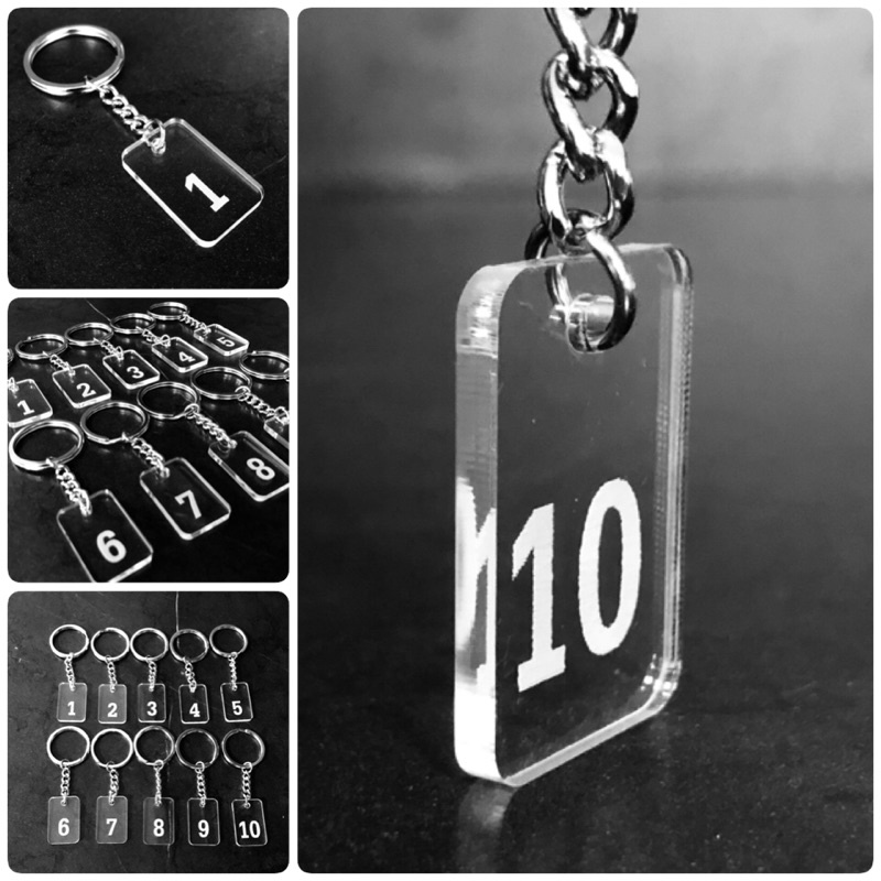 พวงกุญแจอะคริลิคสีใส ขนาดกระทัดรัด 2x3cm. (set 10ชิ้นขึ้นไป) แจ้งเปลี่ยนเลขทางแชทได้