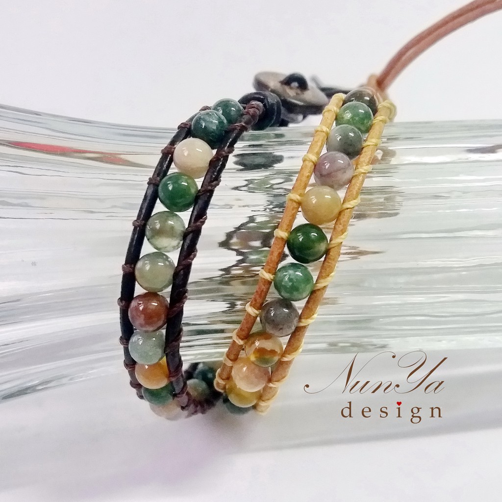 ข้อมือ หยก 5 สี ถักกับหนังแท้ หยกเสริมหน้าที่การงาน ความสุขในทุกด้าน  ใส่ได้ทั้งหญิงและชาย