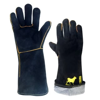 LWG16 BLACK ถุงมือหนังกันความร้อน ถุงมือเชื่อม ซับรอบ มีไส้ตะเข็บ ยาว 16 นิ้ว สีดำ