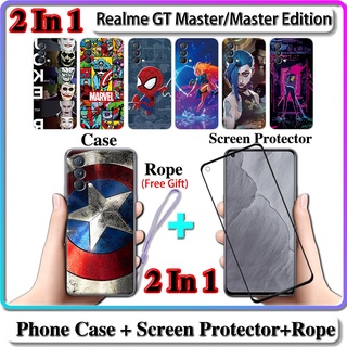 2 IN 1 เคส Realme GT Master GT Master Edition พร้อมกระจกนิรภัยกันรอยหน้าจอโค้ง เซรามิค การออกแบบ LOL และฮีโร่