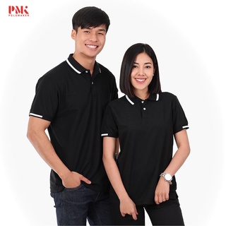 เสื้อโปโล สีดำ ขลิบขาว PK095 - PMK  Polomaker