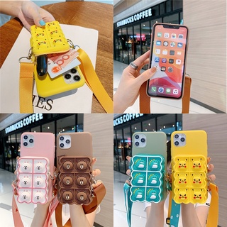 OPPO Reno8T Reno8Z Reno7Z Reno 8Z 8T 7Z 5G 7 7Pro Reno8 Reno7 Find X3 X5 Pro A92 A91 A5 A9 A53 2020 เคสโทรศัพท์ Silicone case TPU Soft Cover Color Cute Cartoon Dinosaur Pikachu Rabbit เคสป้องกัน Coin Purse Decompression Peas Lanyard