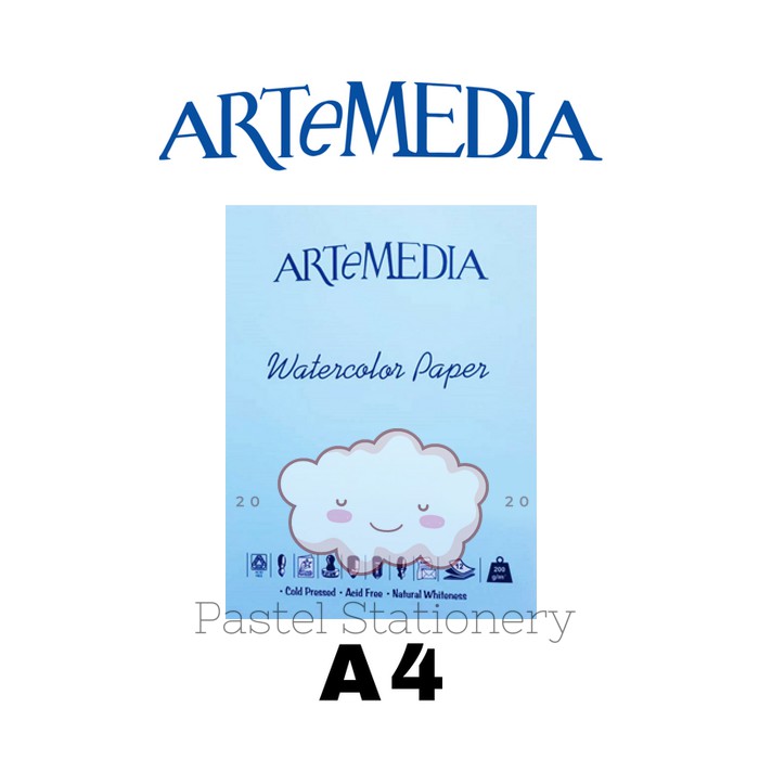กระดาษสีน้ํา Artemedia A4 200gr - กระดาษสีน้ํา 200gsm, 12 แผ่น