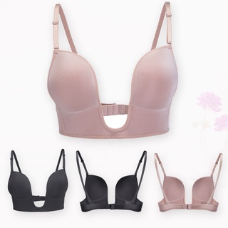 เซ็กซี่ Backless Bra ลูกไม้ Deep U กลับต่ำ Bralette ถ้วยบาง Brassiere Halter Soft Seamless Elastic ชุดชั้นใน Tank Tops