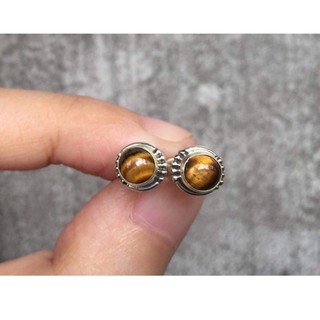 ต่างหูพลอยไทเกอร์อายแท้ Tiger’s Eye silver925 Earring stud