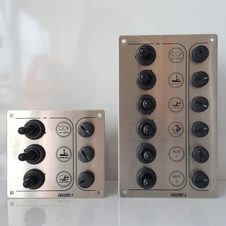 แผงสวิตซ์เรือ Switch Panel SP3 Economy”, waterproof switches, Inox, 12/24V, 100x90mm [Lalizas - 31380, 31381]