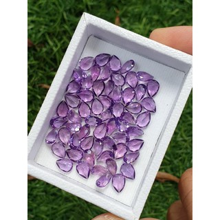 พลอยอเมทิสต์ Natural Amethyst ทรงหยดน้ำ 7x5 มม. สีม่วงสว่างสวย ไฟเพชร สวยมากๆ น้ำงาม ( 1 ชุด มี 10 กะรัตค่ะ )