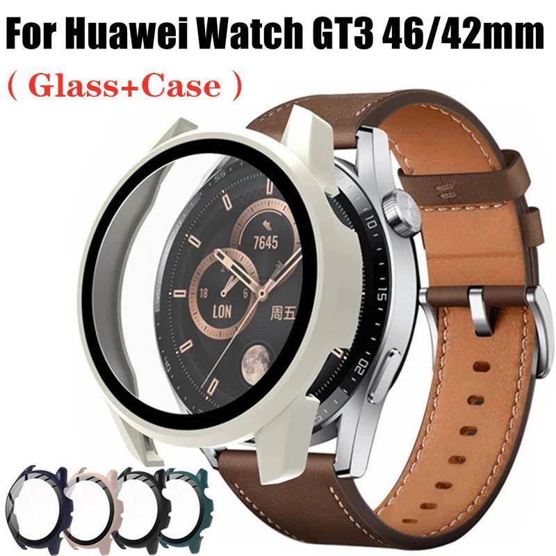 เคสป้องกัน + กระจกนิรภัย สําหรับ Huawei Watch GT 3 2 Pro 2e 42 46 มม. Smart PC Hard Shel Huawei Watch 3 Pro 46 48 มม.