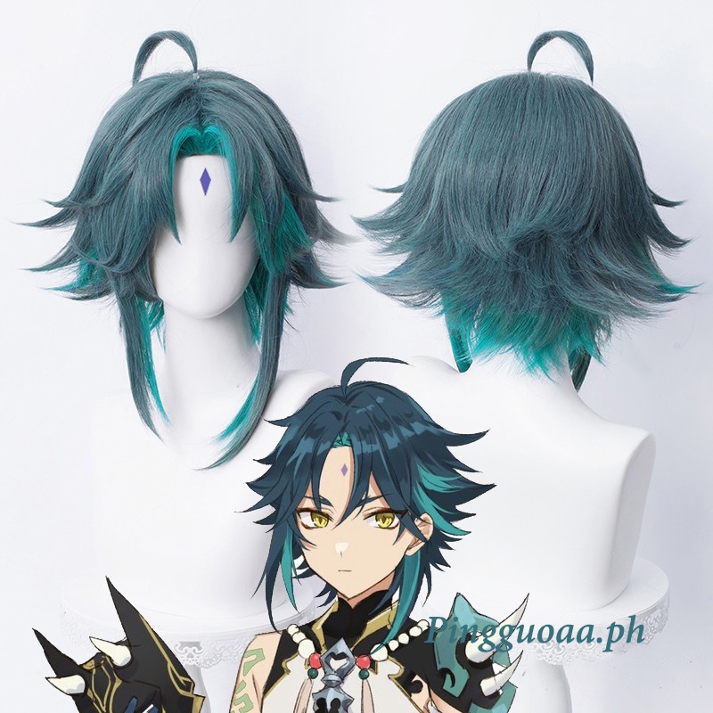 Genshin Impact Xiao Cosplay 40cm Green Mixed Wig Cosplay Anime Cosplay Wigs Heat Resistant Synthetic Hair