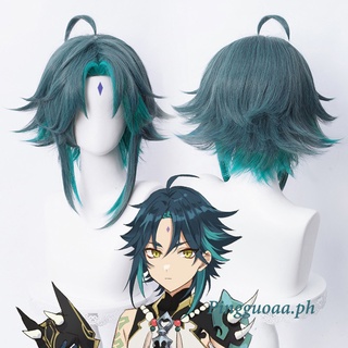 Genshin Impact Xiao Cosplay 40cm Green Mixed Wig Cosplay Anime Cosplay Wigs Heat Resistant Synthetic Wigs Halloween