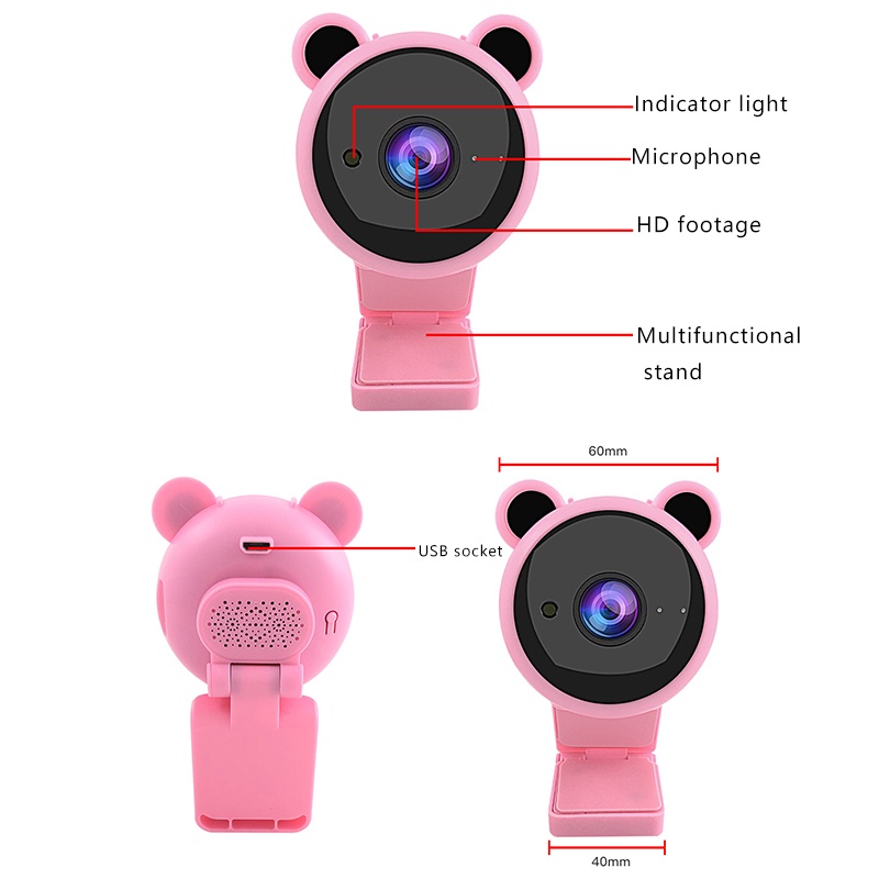Pink Webcam 1080P HD Camera Focus Night Vision Built-In Microphone USB ...