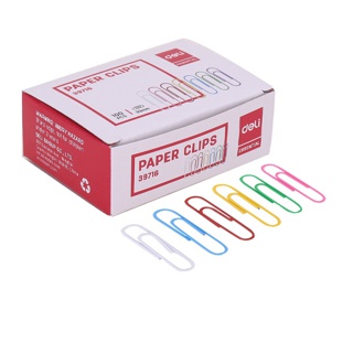 Deli 39716 Color Paper Clip ลวดสีเสียบกระดาษ กล่อง 100 ตัว ลวดเสียบกระดาษ คลิปเสียบกระดาษ คลิปหนีบกระดาษ