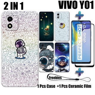 2 IN 1 เคสโทรศัพท์ NASA พร้อมกระจกนิรภัย สําหรับ VIVO Y01 และตัวป้องกันหน้าจอเซรามิค โค้ง