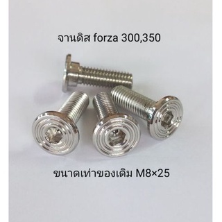 น็อตจานดิสเลสลายก้นหอยแบน forza 300,350 ขนาดเท่าเดิม M8×25 มีบ่า ** ราคาต่อ 1 ตัว **