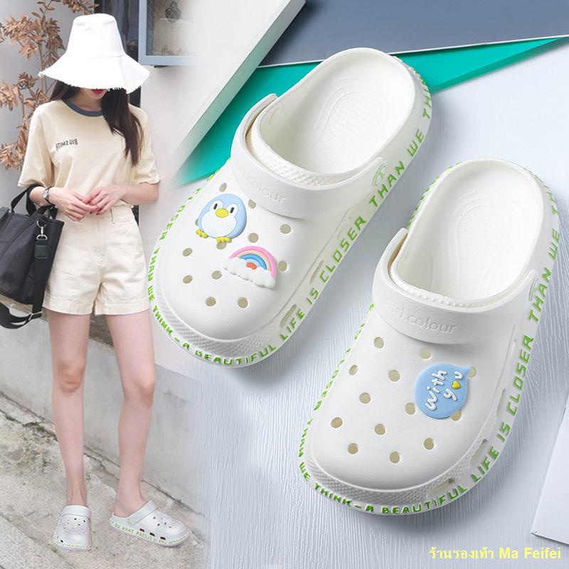 Hot Style >รองเท้าหลุมหญิง tide ใหม่สไตล์ Baotou รองเท้าแตะกันลื่นรองเท้าเจลลี่ f