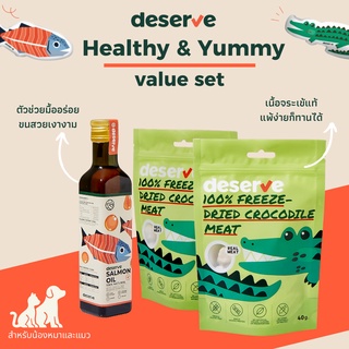 น้ำมันปลาแซลมอน230ML.&amp;เนื้อจระเข้ฟรีซดราย40G.x2 Salmon Oil ลดขนร่วง Freeze Dried