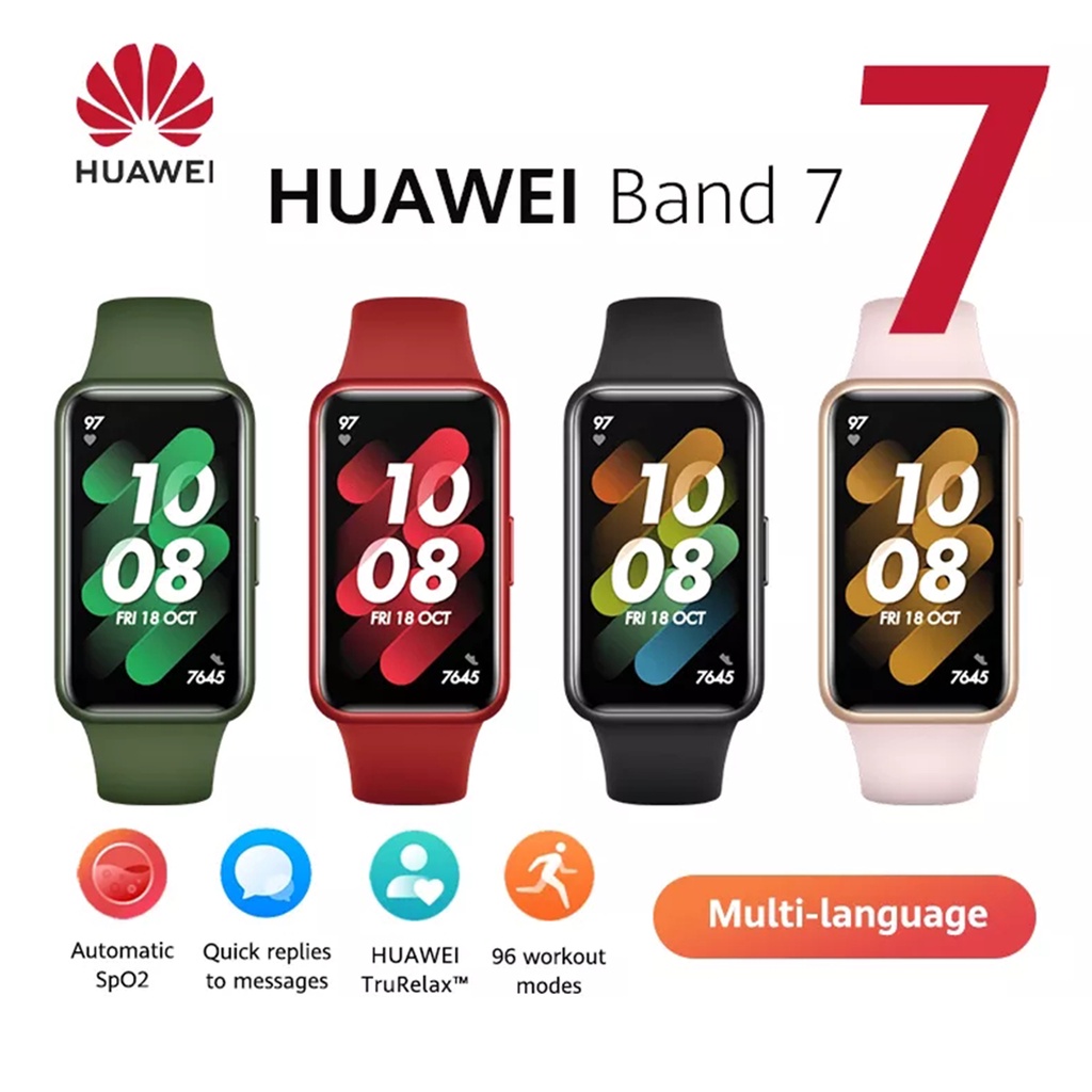 Huawei Band 7 สมาร์ทแบนด์ ออกซิเจนในเลือดอัตโนมัติ 1.47 นิ้ว ติดตามอัตราการเต้นของหัวใจ 2 สัปดาห์ อายุการใช้งานแบตเตอรี่ยาวนาน