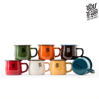 SET7 ชุดถ้วยหู Enamel Mug Logo ก้นป่อง 8 cm. 7 ใบ 7 สี 7SCMC8 ชอบชะมัด Shopchamuch