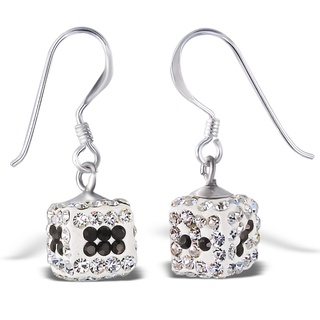 SILVER THAI Dice Dangle Earrings with Crystal 9mm X 9mmต่างหูห้อยระย้าประดับคริสตัล 9mm X 9mmใส่เล่นไฟก็สวยคะเงินแท้925