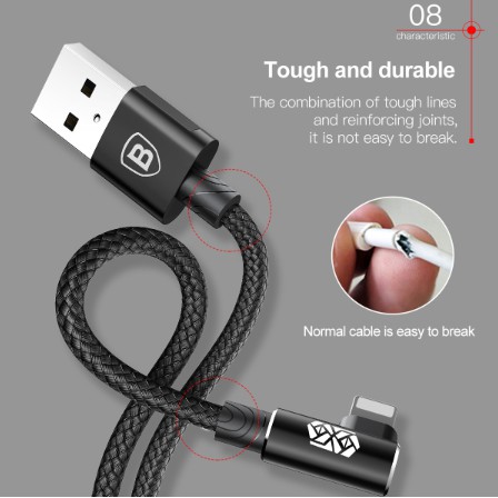Baseus ใหม่ Game เฉพาะสาย USB 90 องศาเป็นสาย Micro/APhone สําหรับ PhoneFast Charging Cable