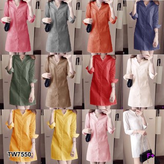 Dress ชุดเดรสเชิ้ตคอจีน ติดกระดุมยาวจนถึงชาย เนื้อผ้าคอมพ์สีพื้นเรียบๆ ลุคเรียบร้อยๆ ใส่ได้ทุกโอกาส
