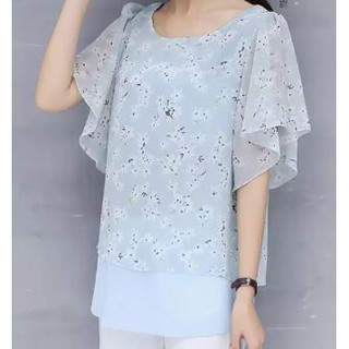 Floral light blue Korean เสื้อสีฟ้า ลายดอก