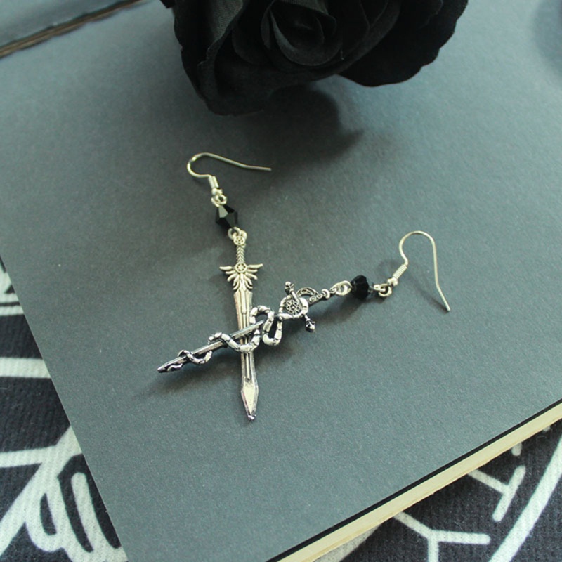 San* ต่างหูตะขอ ห้อยจี้รูปดาบยาว สไตล์โกธิคย้อนยุค เครื่องประดับ - รูปที่ 2