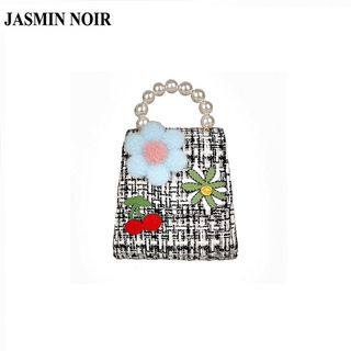 Jasmin Noir กระเป๋าสะพายไหล่หนังสังเคราะห์สายโซ่ประดับมุกขนาดเล็กสําหรับผู้หญิง