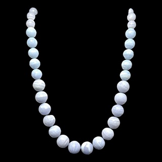 สร้อยคอ หินบลูเลซอาเกต เม็ดทรงกลม Blue Lace Agate Round Beads Necklace Handmade Gemstone Jewelry